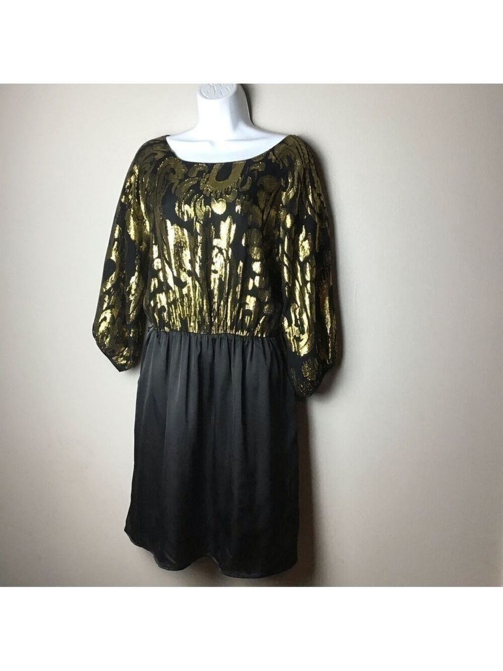 𝅺gianni Bini Silk Blend  Gold & Black Dress - Picture 2 of 7